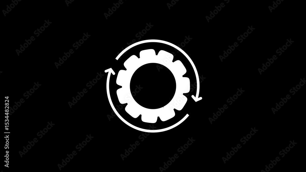 Poster gear and refresh icon animation - alpha matte. 4k video motion animation. black and white color.