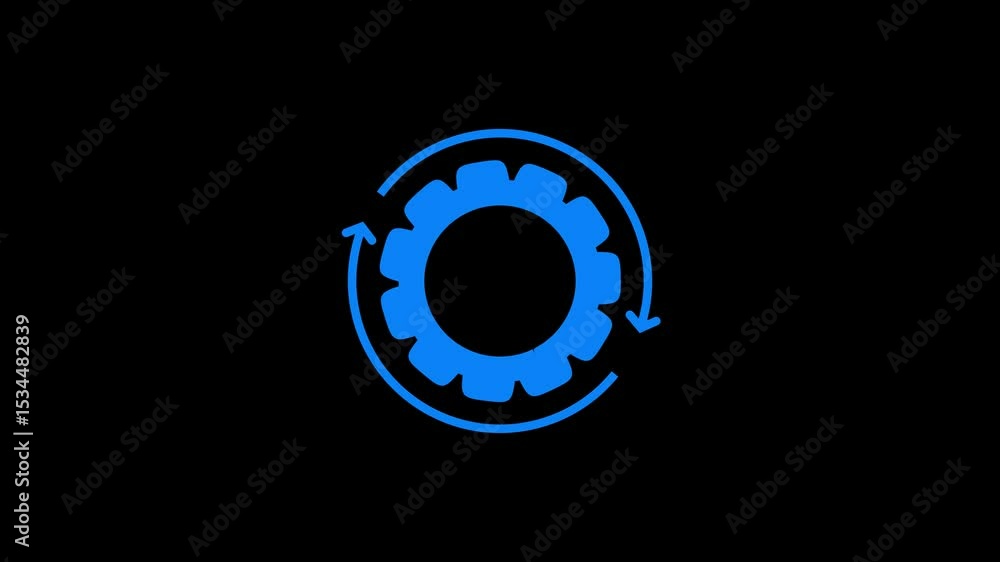 Poster gear and refresh icon animation - alpha matte. 4k video motion animation. black and white color.