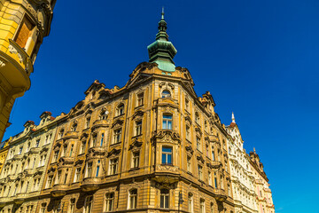 A view towards the northeast corner of the old town square in central Prague in springtime