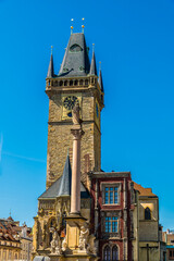 A view westward across the old town square in central Prague in springtime