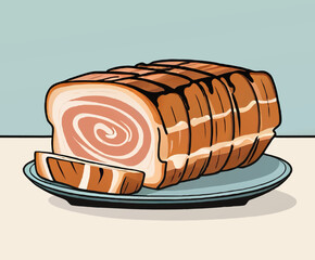 baked ham on a plate cartoon vector illustration