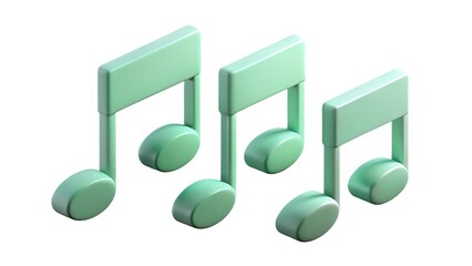 3d rendered musical quarter notes in a light green color on a white background suitable for musical designs