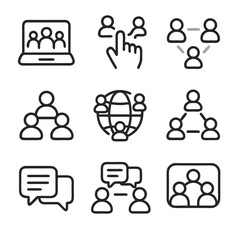 Social communication icons for networking and diverse communication methods, perfect for presentations, websites, and educational materials. Ideal for infographics.