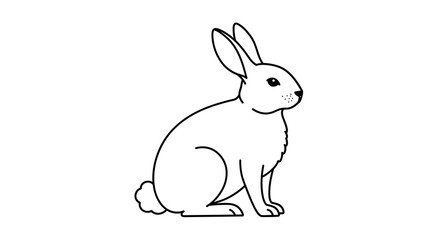 Obraz premium Outline of a sitting cartoon rabbit with long ears in profile view on white background vector illustration