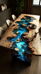 Epoxy river table with blue resin