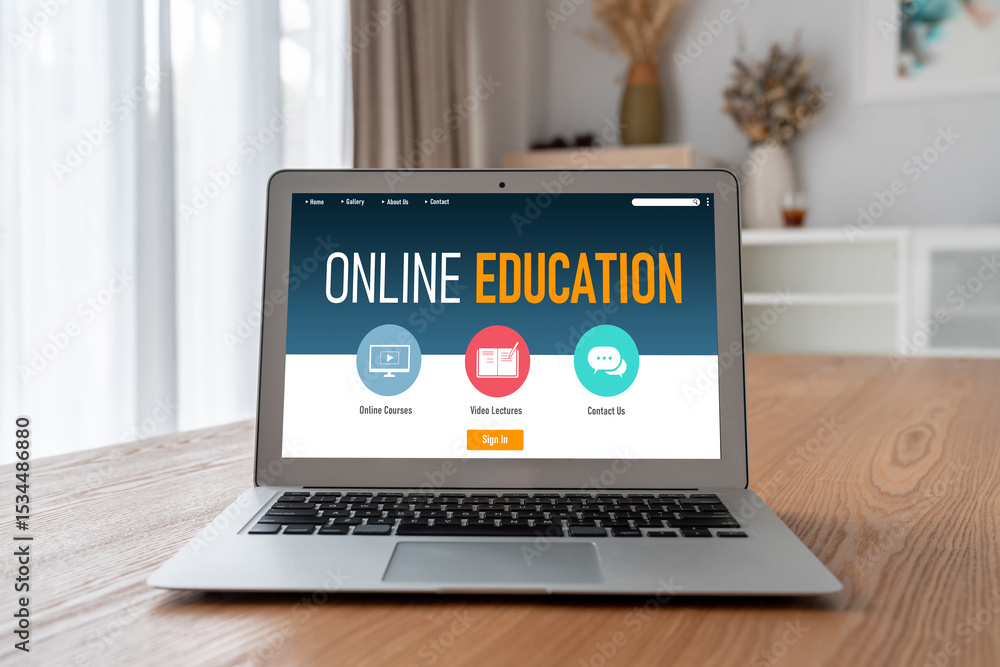Poster e-learning website with modish sofware for student to study online on the internet network
