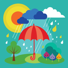 Fototapeta premium autumn landscape with rainbow Rain Showers vector art