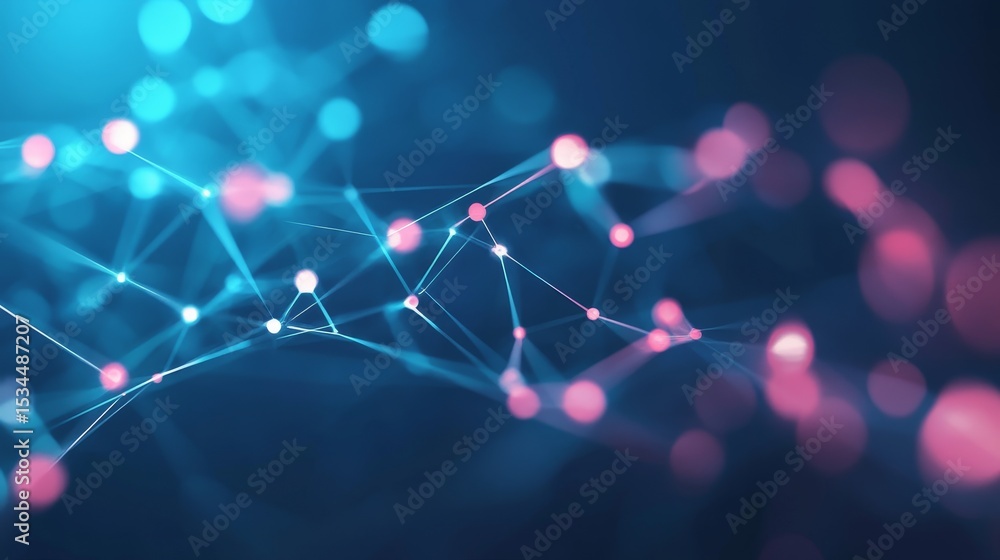 Fototapete Vibrant Abstract Network Design Showcasing Interconnected Nodes and Lines With a Blend of Blue and Pink Colors Against a Dark Backdrop