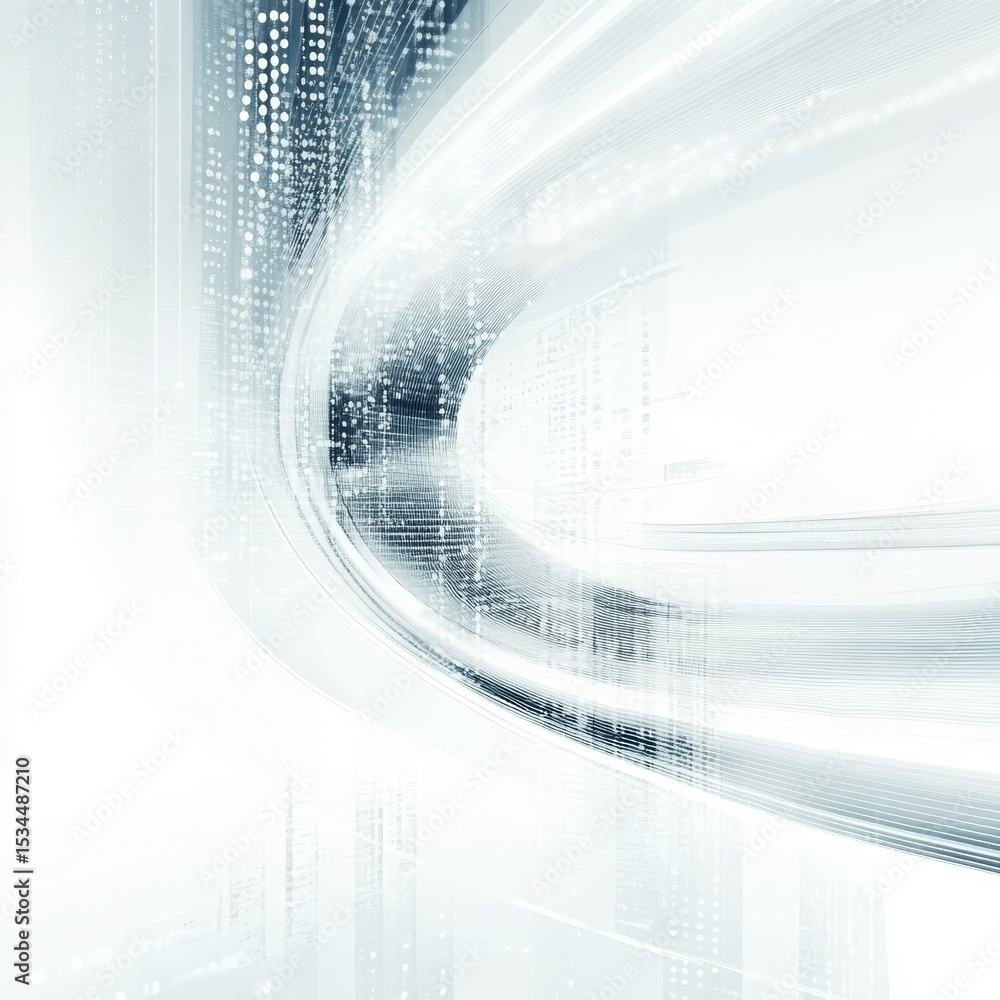 Aufkleber Abstract Digital Design Featuring Flowing Lines and Binary Patterns in a Bright, Futuristic Setting
