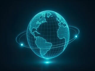 Futuristic Glowing Digital Globe with Data Orbit