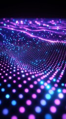 Obraz premium Glowing dots form a rippling surface with pink & blue light