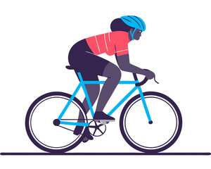 Naklejka premium Young African Female Cyclist on Racing Bike - Flat Vector Illustration, Full Length Isolated on Solid Color
