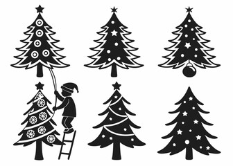 A black silhouette of a Christmas tree