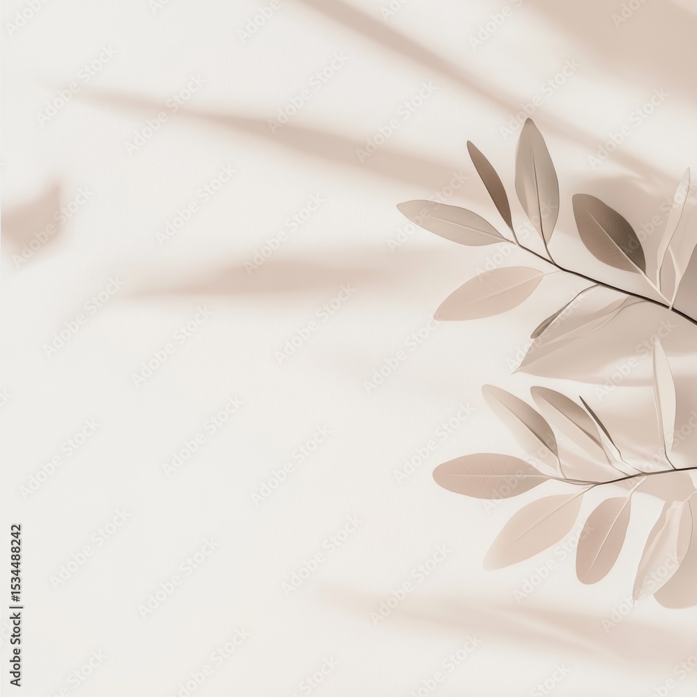 Poster delicate plant leaves softly illuminated against a neutral background, creating a serene and calming