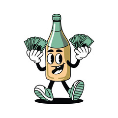 A cheerful, anthropomorphic bottle character with a light green cap and a mix of green and tan coloring on its body is standing upright