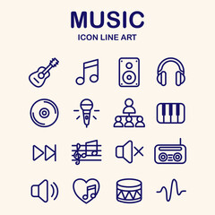MUSIC Icons Set – Outline Style Vector