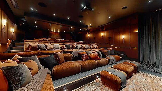 Luxurious plush home theater seating arrangement footage