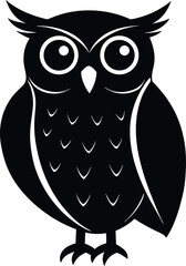 Owl Silhouette with Head Turned Side . Wise Bird Vector Illustration