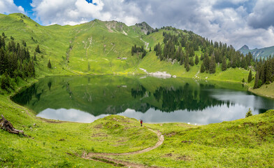 Oberstockesee lake near Stockhorn mountain peak, Switzerland