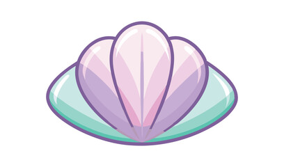 Cartoon Seashell Illustration Purple and Green Aesthetic with Smooth, Polished Surface on White Background
