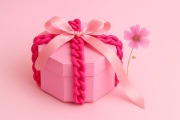 Obraz premium Pink Gift Box with Ribbon and Flower Elegant Present for Birthday, Anniversary, or Special Occasion