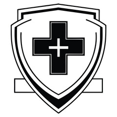 Obraz premium Protective Shield Medical Cross Emblem Healthcare Security Logo