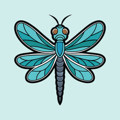 Vector illustration of a cartoon dragonfly with blue wings and segmented body