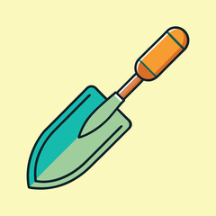 Illustration of a gardening trowel with a green blade and orange handle