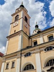 Bell tower of Ljubljana Cathedral, Church of Saint Nicholas. Slovenia, Europe