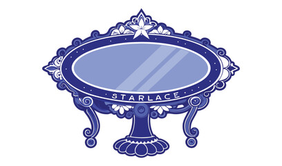 Intricate Blue and White Floral Oval Vanity Tabletop Mirror with Stand STARLACE