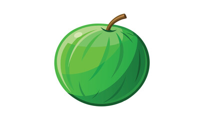 Isolated Green Apple Cartoon Illustration with Short Brown Stem on White Background