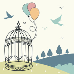 vector illustration of a bird in cage