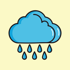 Cute cartoon rain cloud emitting raindrops in a minimalist vector style