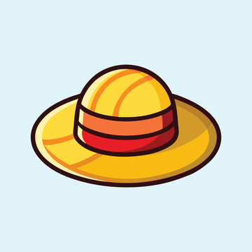 Cartoon straw hat with a red and orange ribbon isolated image