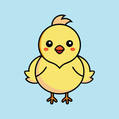 Cute cartoon baby chick with big eyes on a light blue background