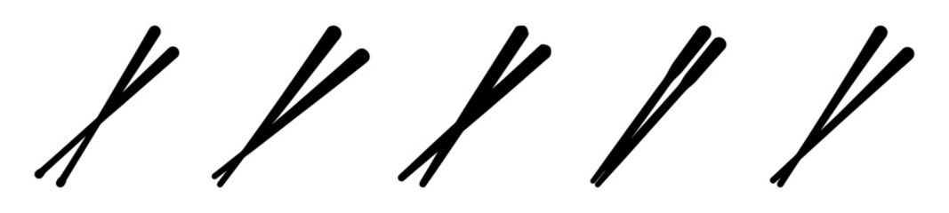 Five pairs of black chopsticks arranged diagonally and evenly spaced on white background