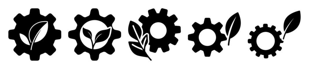 Black and white image featuring stylized gears intertwined with leaves symbolizing synergy