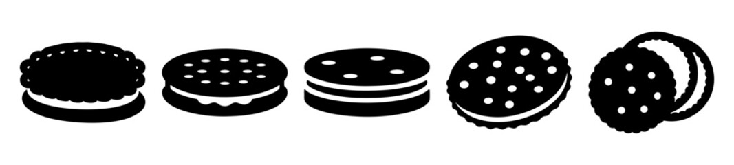 Monochrome Delight A Lineup of Circular Sandwich Cookies Ready to be Devoured