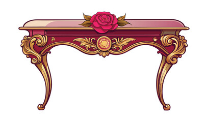Ornate Red and Gold Table with Rose Accent Elegant Furniture Illustration