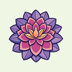 Elegant stylized lotus flower in shades of purple, pink, and yellow