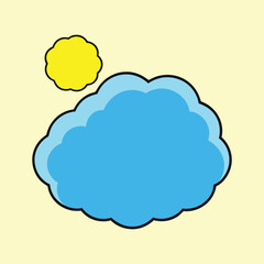 Cartoon cloud with a bright blue color and a yellow sun nearby