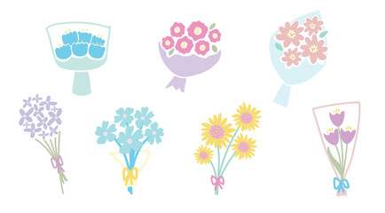 pastel floral decoration concept,Flower clipart Set 6.flower bouquet set hand draw styles. transparent, flora, bloom Design for floral ornament cards, fabric patterns, beauty products ,baby,kids, cute