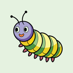 Cute Cartoon Caterpillar with Big Eyes and Colorful Body on Light Background