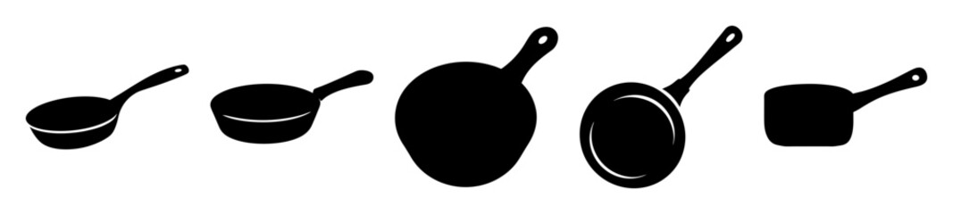 Black and white culinary illustration featuring various styles of cookware and utensils