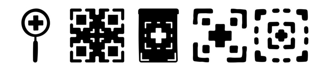 Medical and Pharmaceutical Vector Icons Featuring First Aid Symbols and Abstract Designs