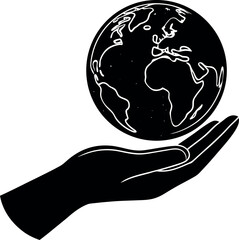 hand holding earth vector silhouette on a transparent background