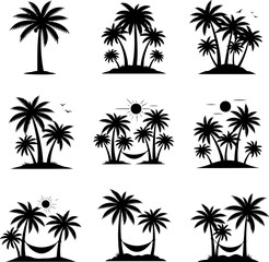 Fototapeta premium Tropical Palm Tree Silhouette Icons for Summer Design