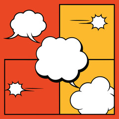Comic strip layout with speech bubbles and starburst effects for creative communication