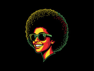 afro hair girl silhouette, afro girl face silhouette, black girl woman wearing sunglasses, juneteenth vector, girl smiling, african