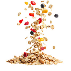 Oatmeal with Dried Fruit and Berries Falling